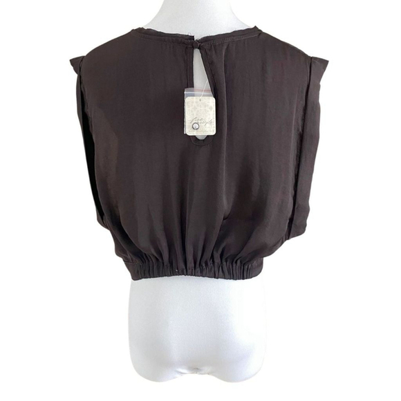 NWT FREE PEOPLE REMI MIDNIGHT BROWN SLEEVELESS SATIN CROP BOXY TOP - M - Picture 4 of 11
